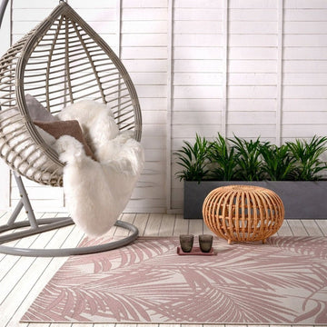 Patio PAT21 Palm Modern Floral Durable Stain-Resistant Weatherproof Flatweave In-Outdoor Pink Rug-Asiatic Carpets-Rug Love - The Most Loved Rug Store